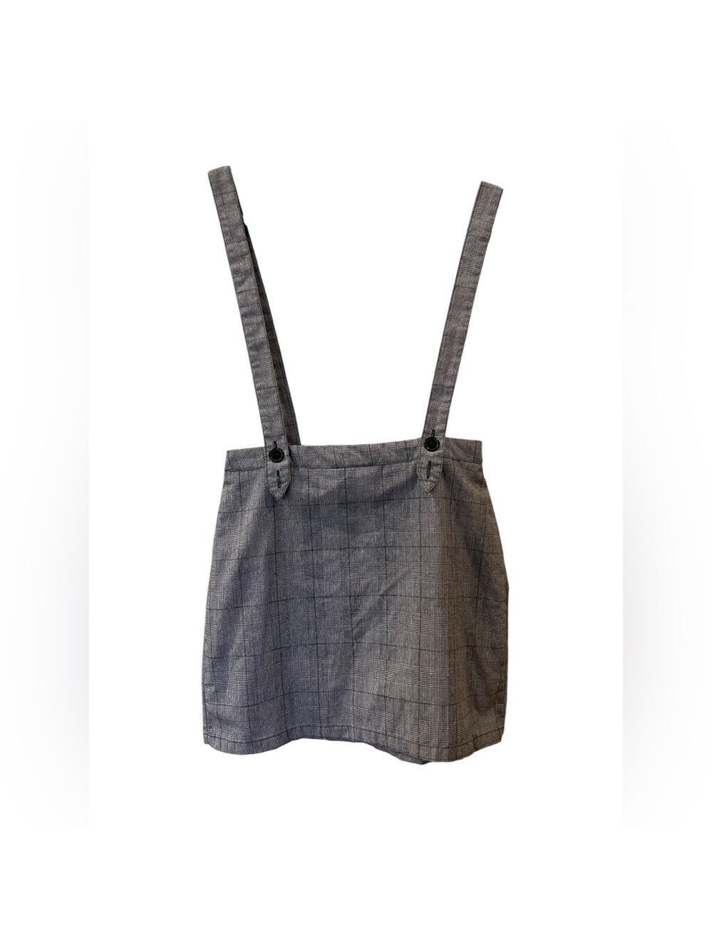 Wild Honey Women’s Mini Skirt with Suspender Looking Straps Gray Plaid Medium